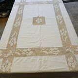 Old fabric and crochet tablecloth