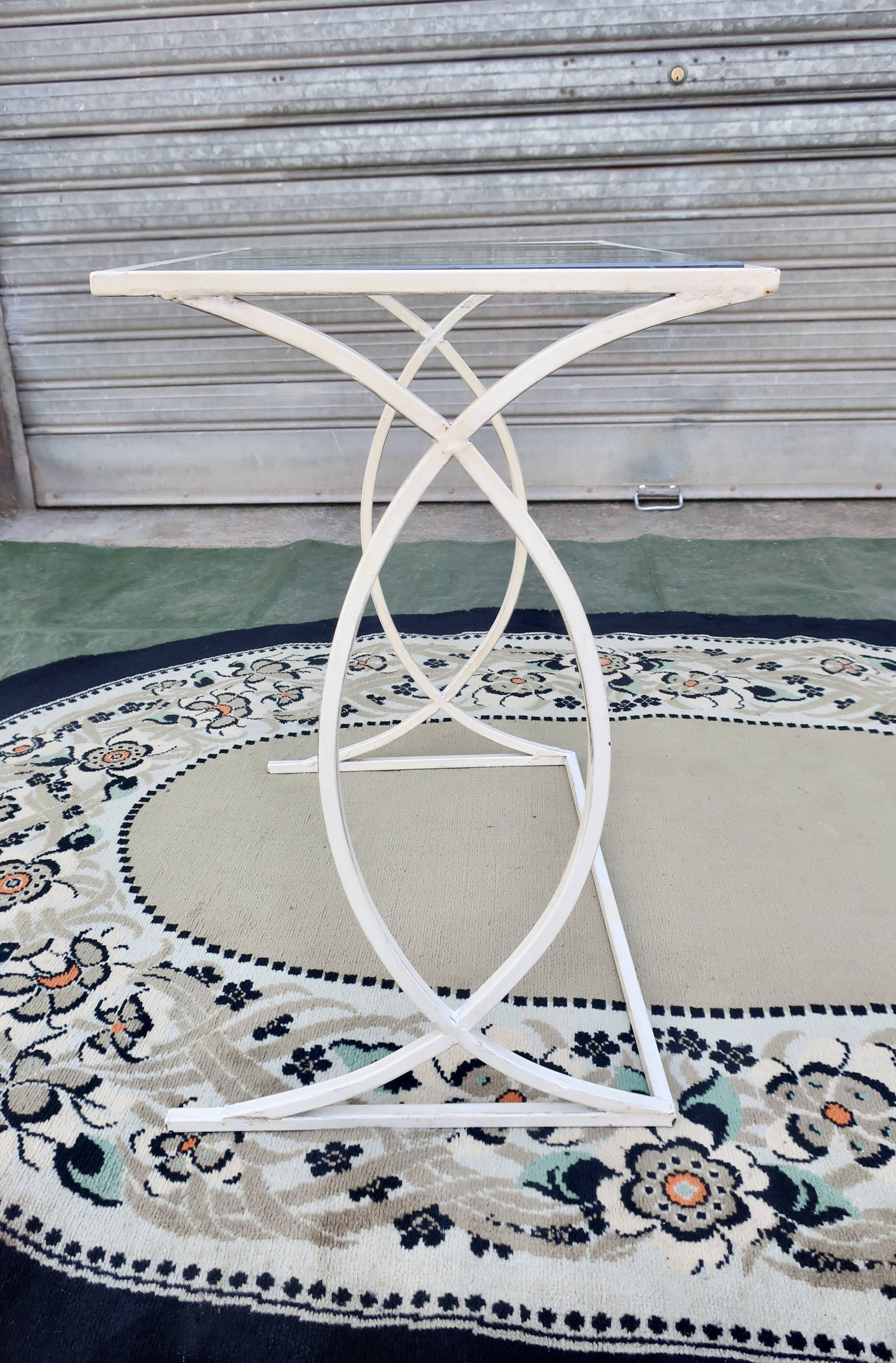 Side table, Small Art Deco Console in White Lacquered Metal, circa 1940