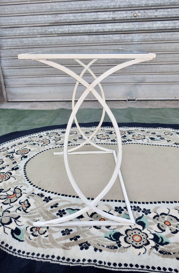 Bout de canapé, Petite Console Art Déco en Métal laqué Blanc, vers 1940