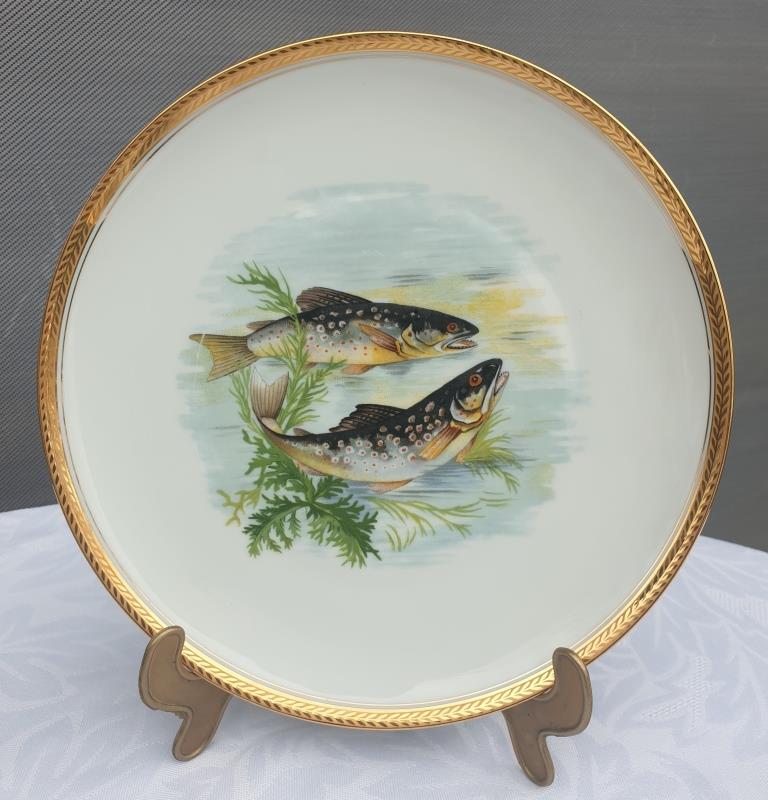 Set 12 plates porcelain fish edge laurel gold Bernardaud