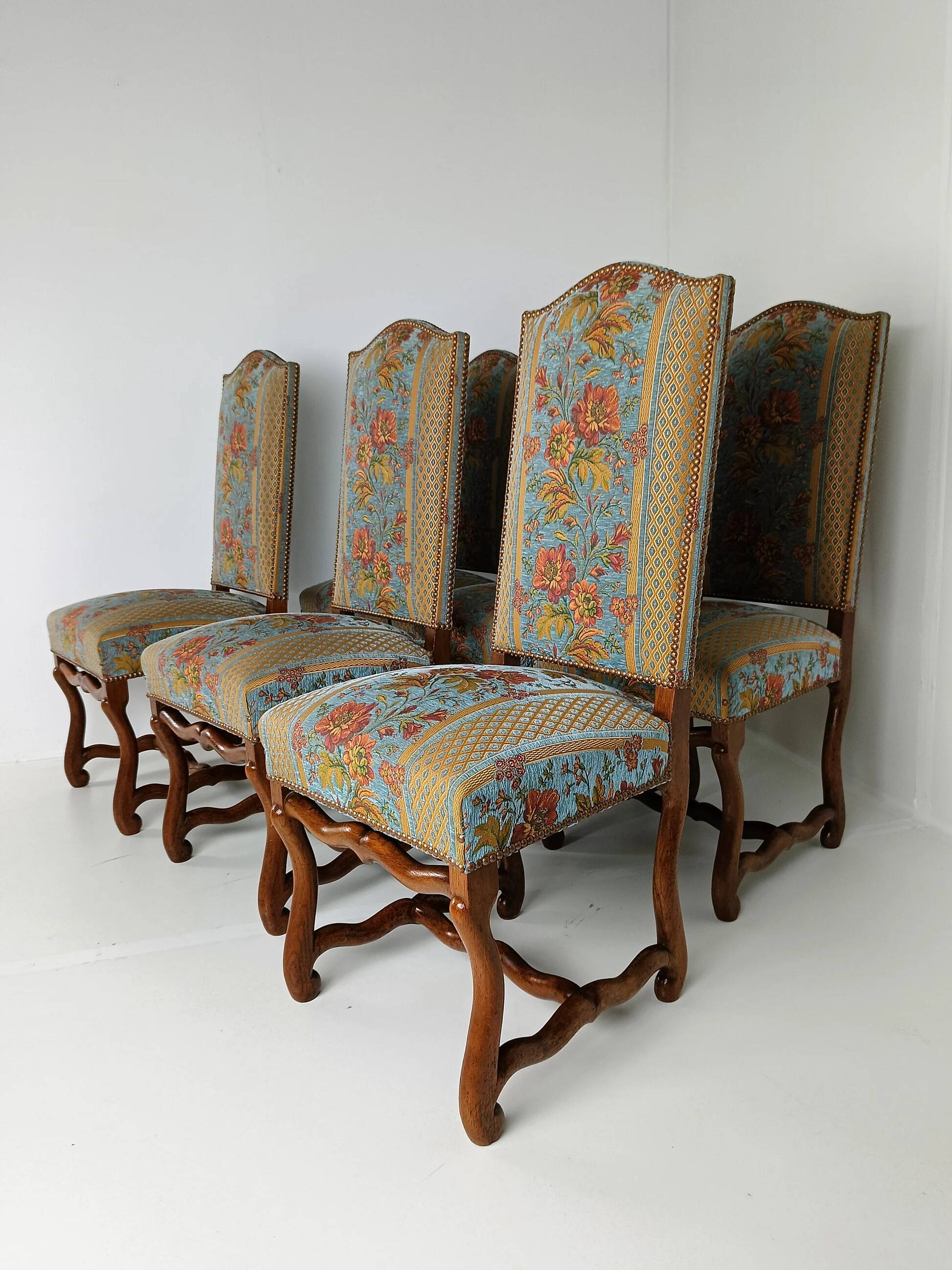 Beech Os De Mouton tapestry chairs (set of 6)