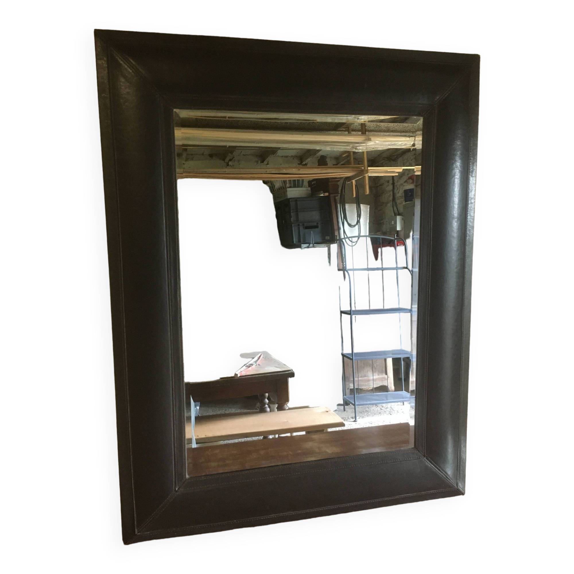 Beveled leather mirror 90x70