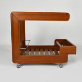 Scandinavian teak serving table with mirror tray, 70s