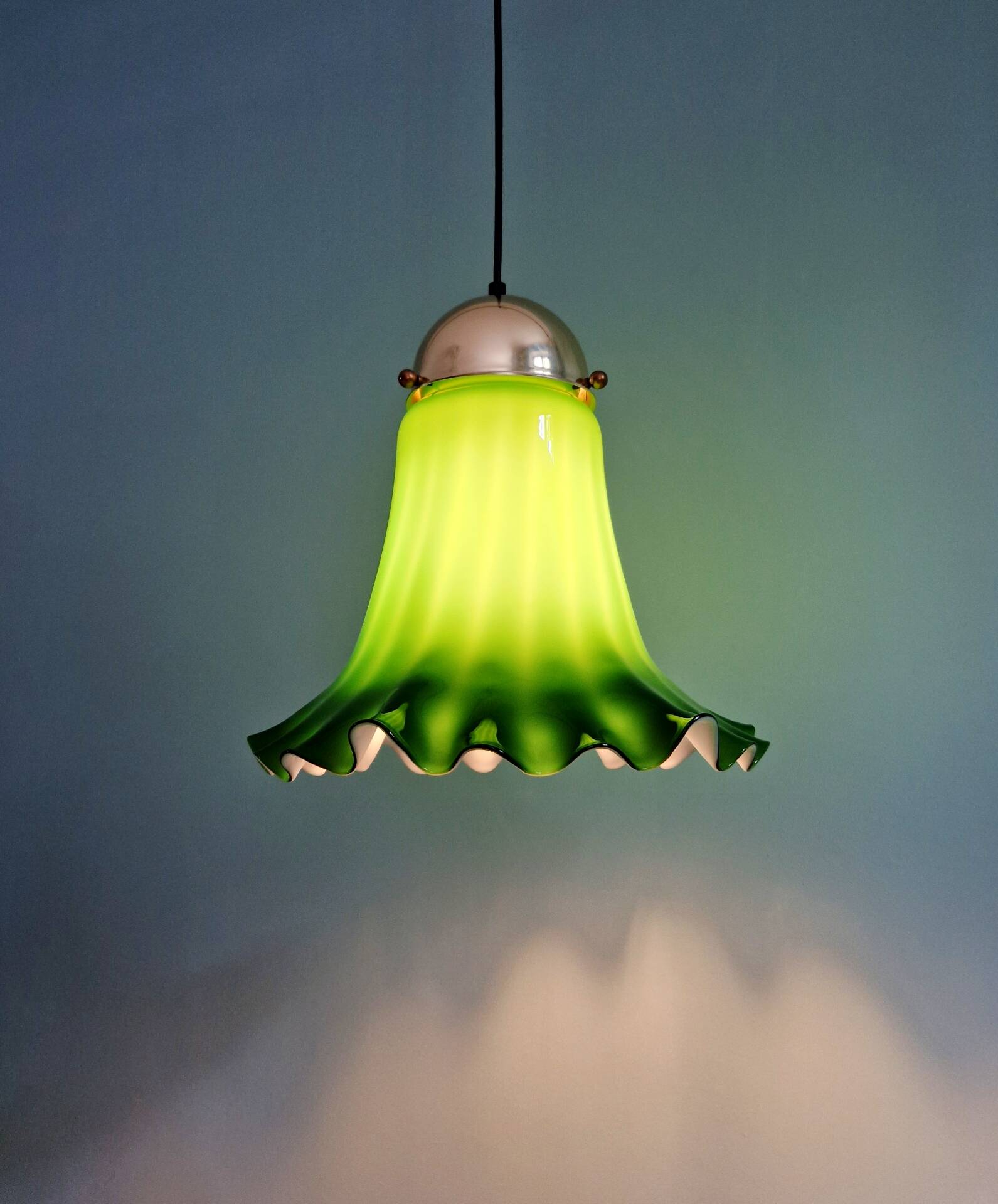Suspension in green opaline with a scalloped edge, Peill & Putzler, 1970