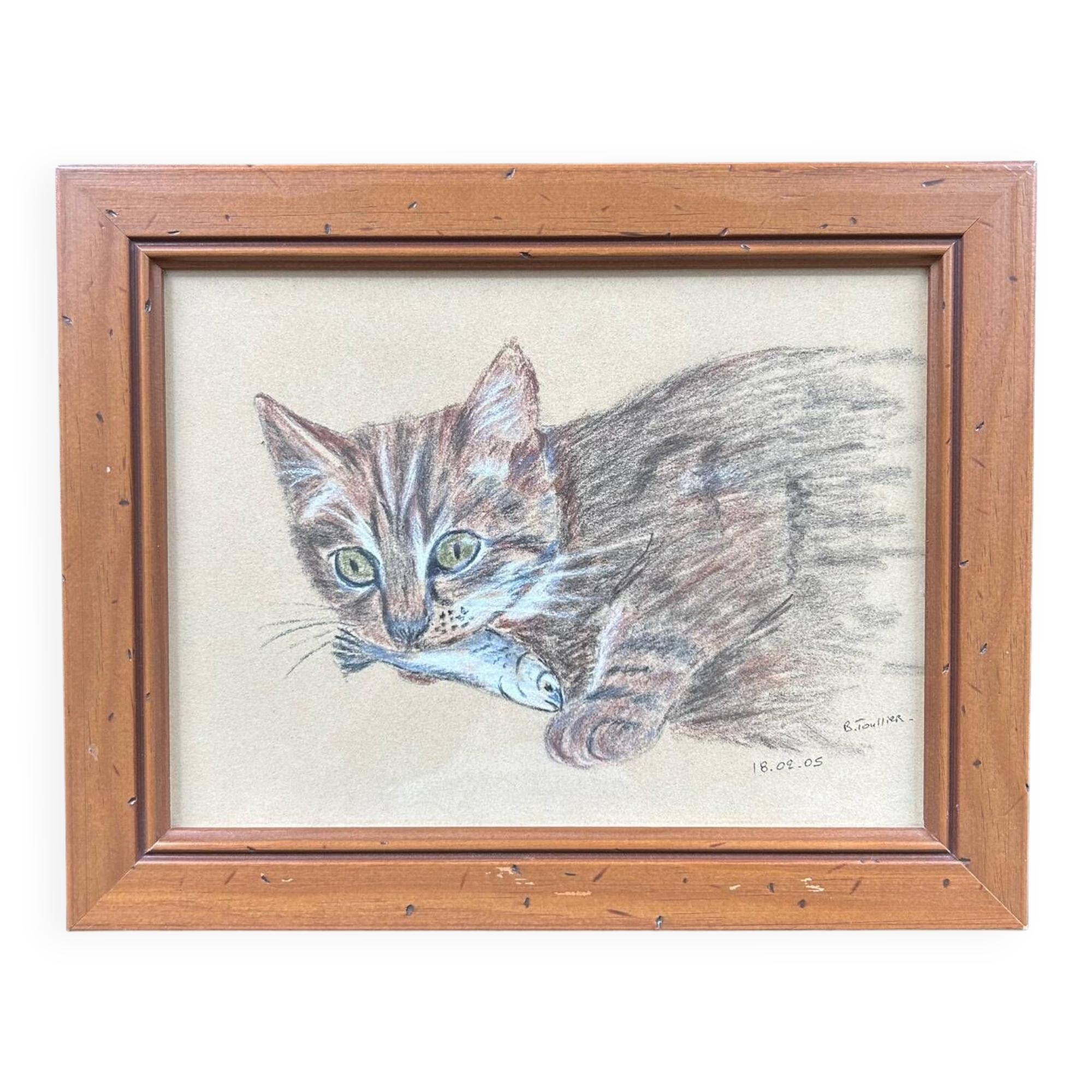 Charcoal tabby cat painting