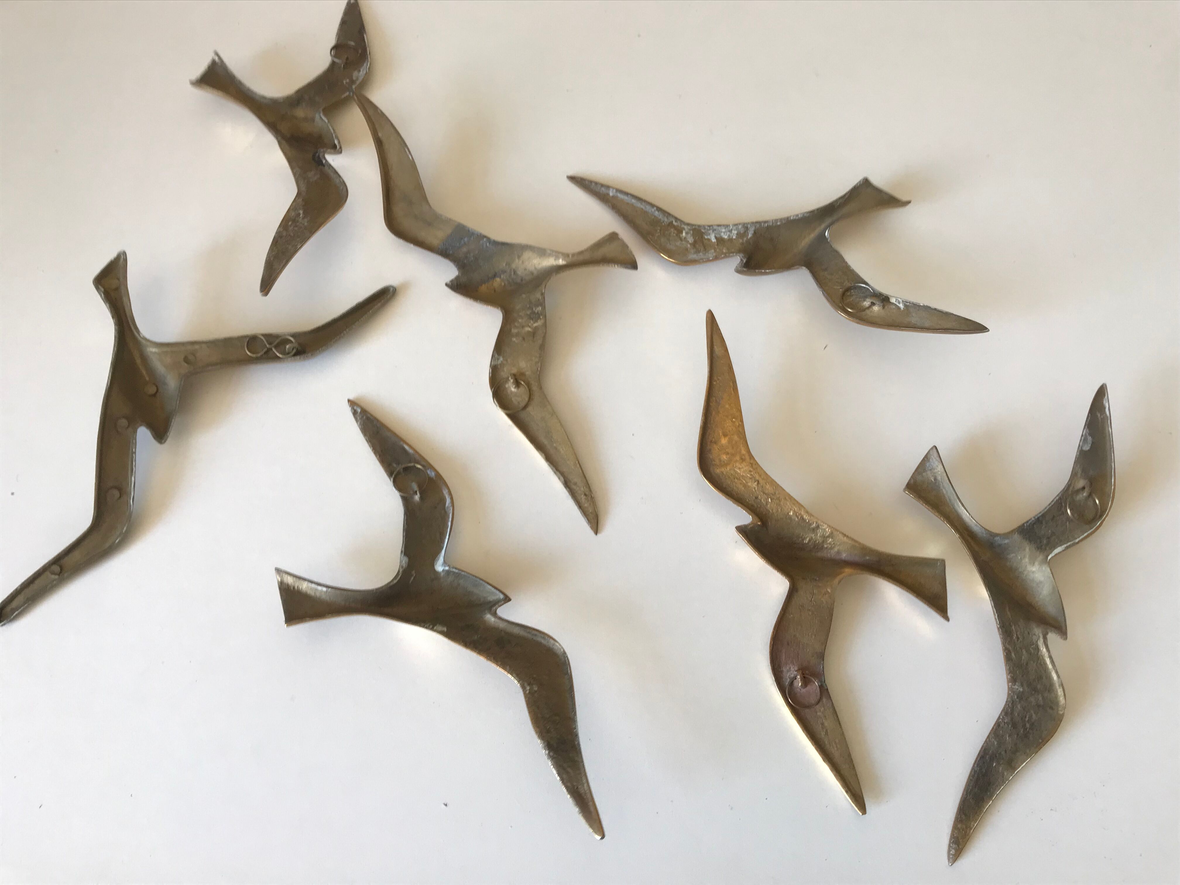 Lot de 7 oiseaux laiton vintage 1960