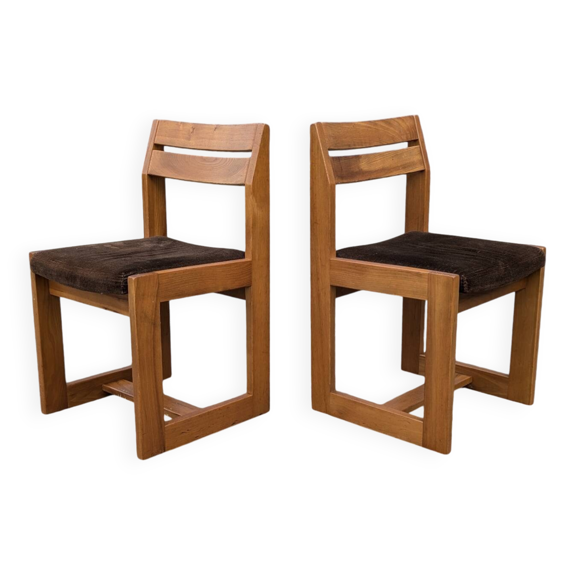 Pair of Maison Regain Elm Sled Chairs, Vintage 1960s
