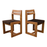 Pair of Maison Regain Elm Sled Chairs, Vintage 1960s