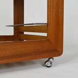 Scandinavian teak serving table with mirror tray, 70s