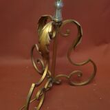 Neoclassical lamp foot vintage glass and gold metal 50 s. H: 147 cm.