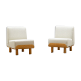 Set of 2 bent plywood and bouclé chairs 70s.