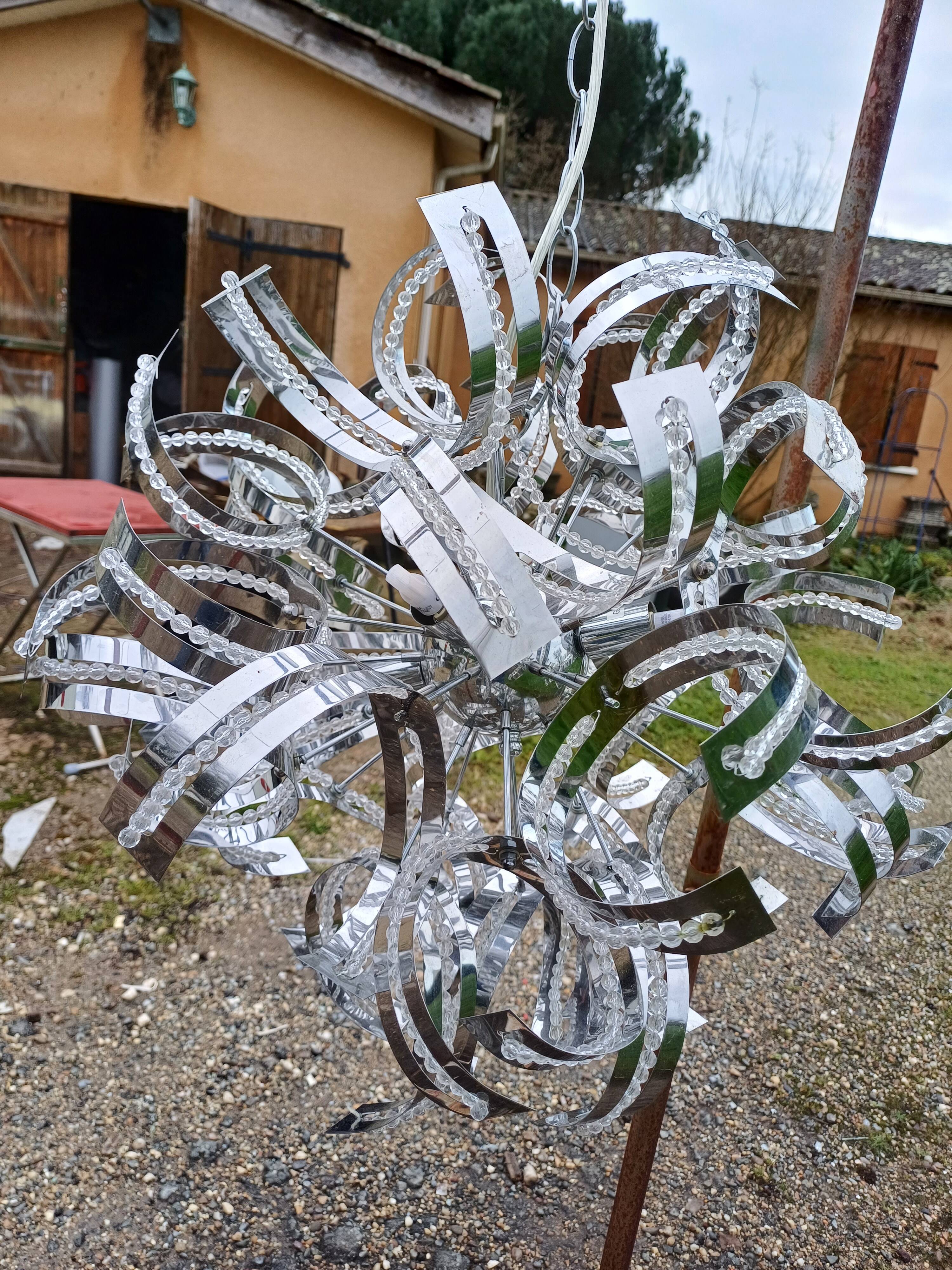 Vintage Chrome Metal Chandelier