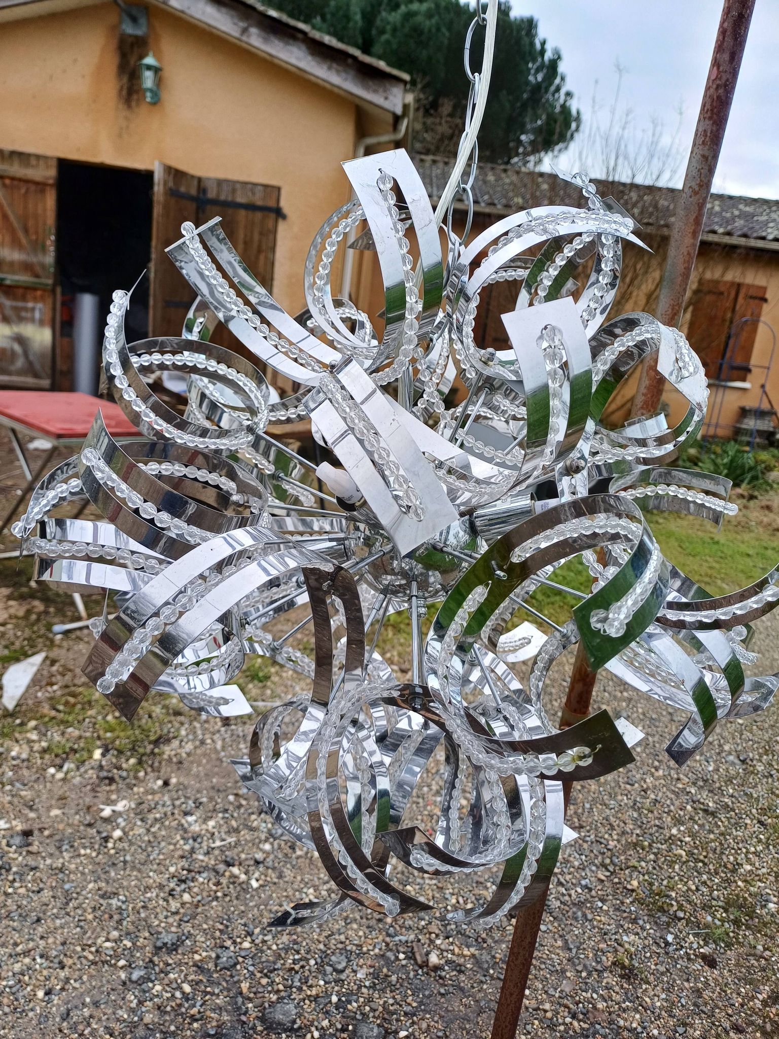 Vintage Chrome Metal Chandelier
