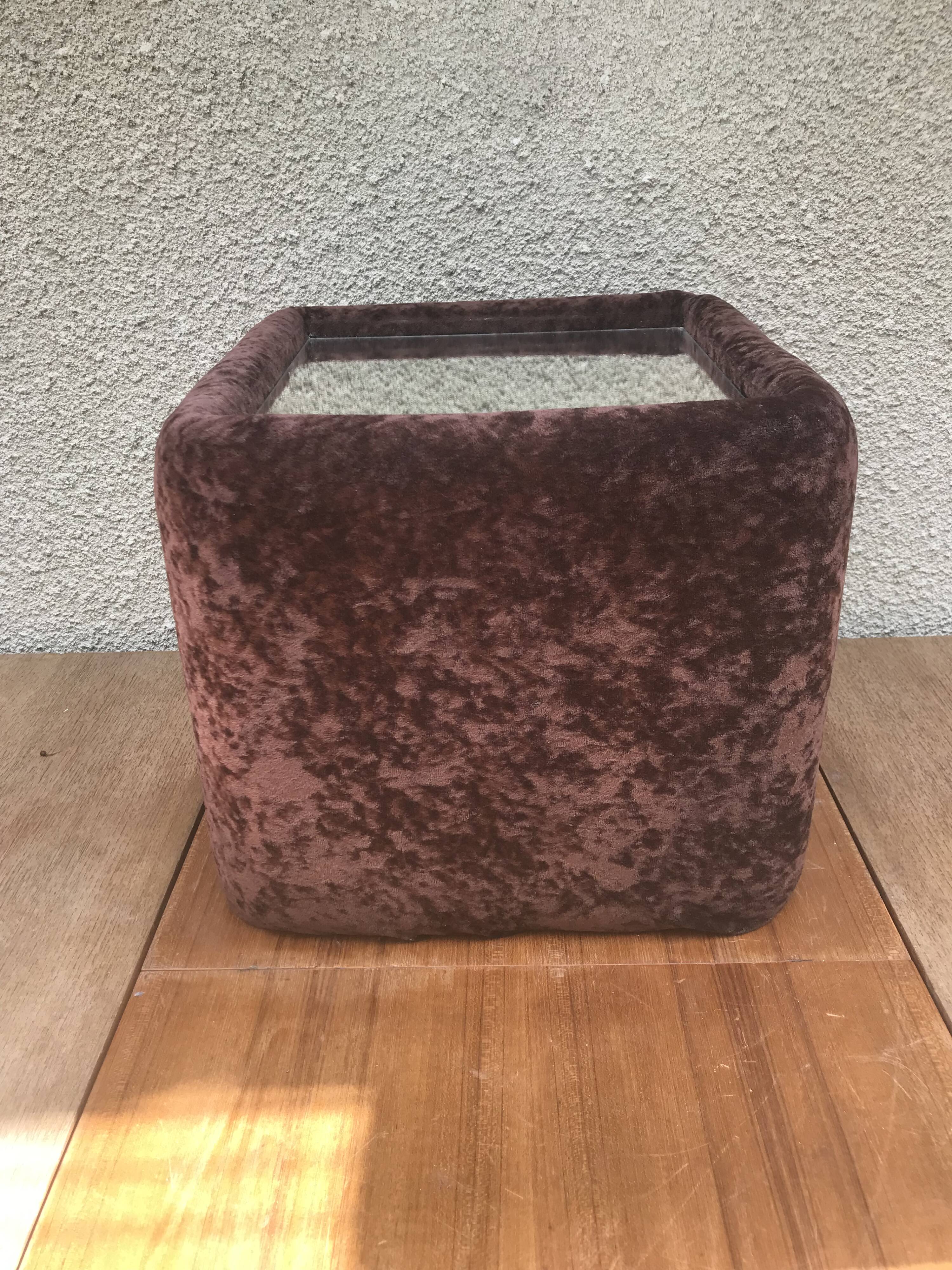Ancienne table basse tissu velours années 70 vintage
