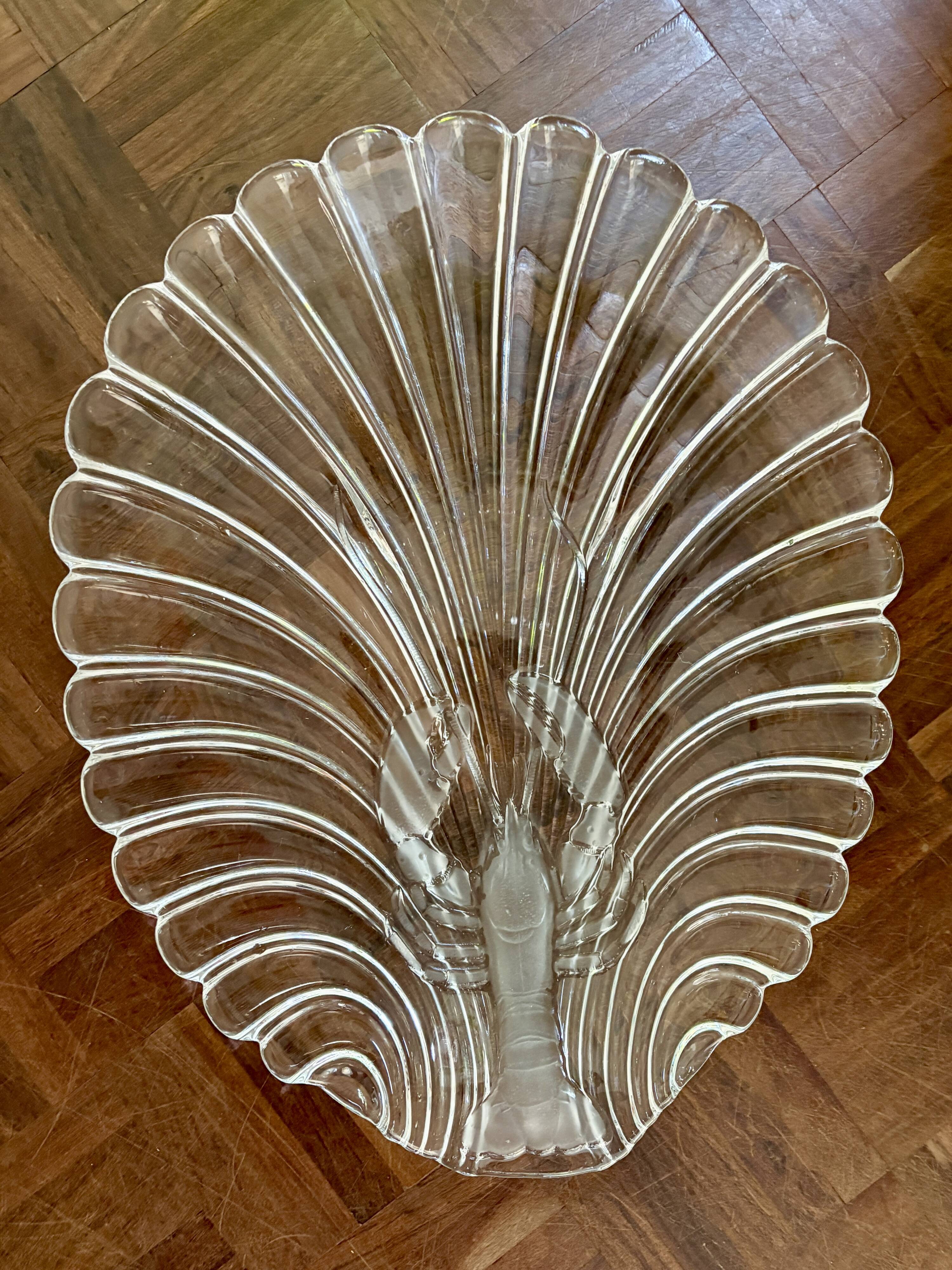 Vintage thick glass dish with lobster decorations