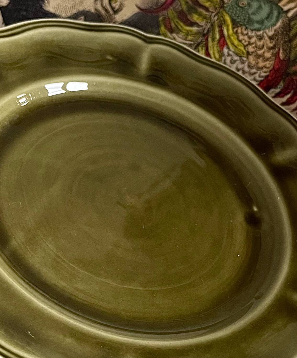 5 Lunéville Moss Green dessert plates.
