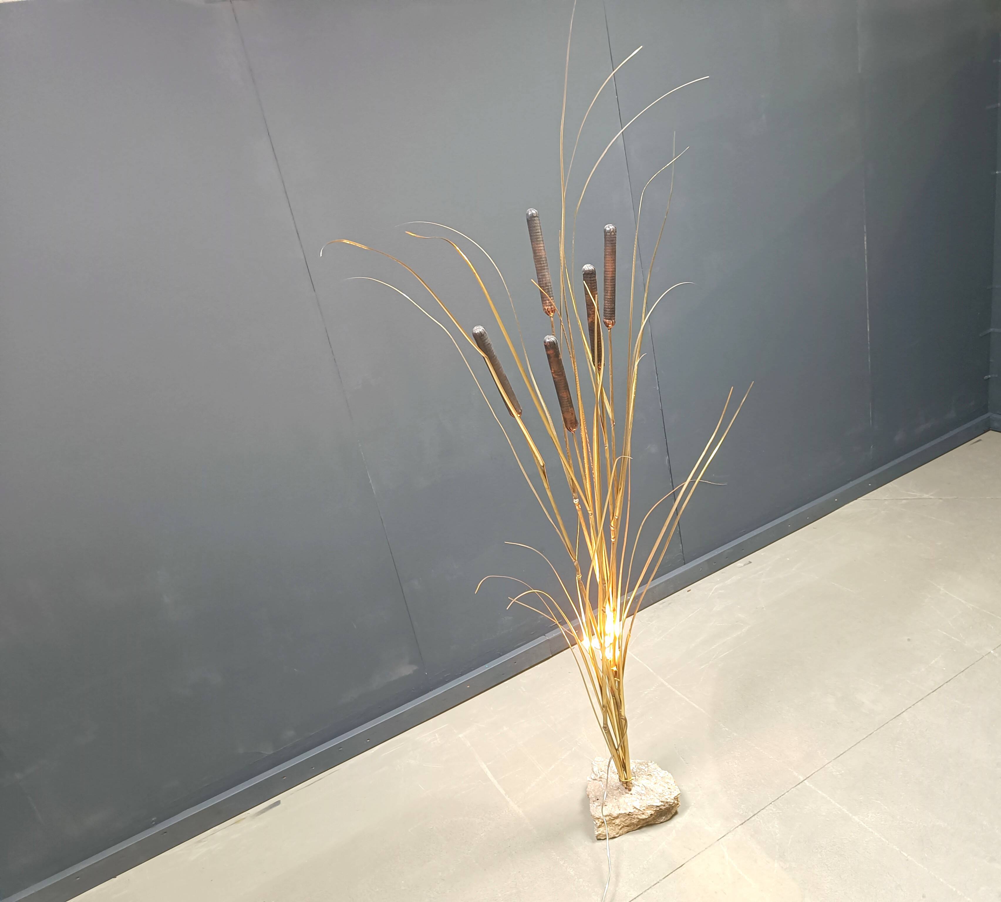 Vintage brass cattail floor lamp by Daniel D'Haeseleer, 1970s