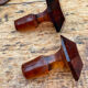 2 carafes cap and vintage amber base