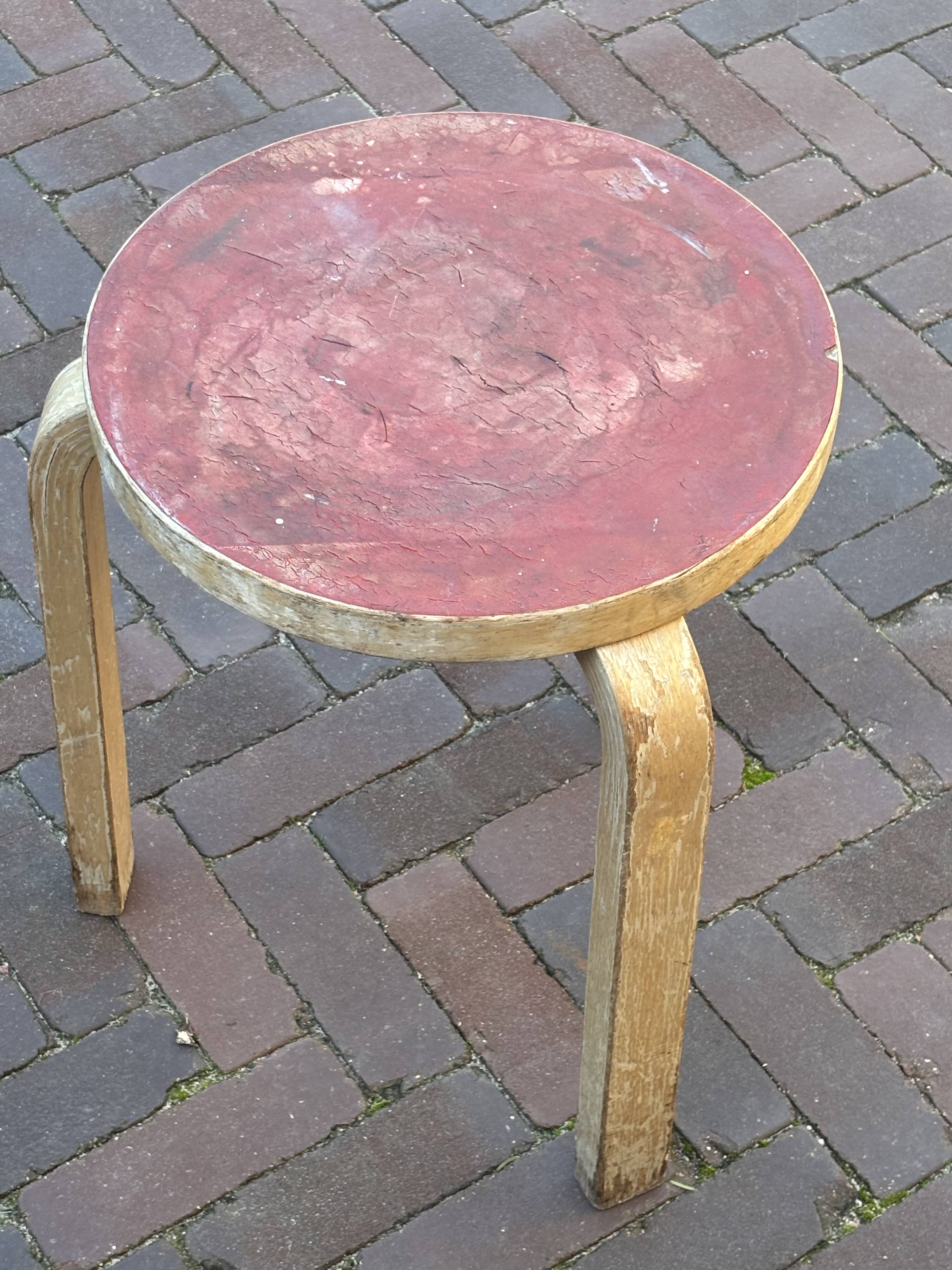 Alvar Aalto Artek Stool 60 Finland 1950s Vintage Birch Original Patina