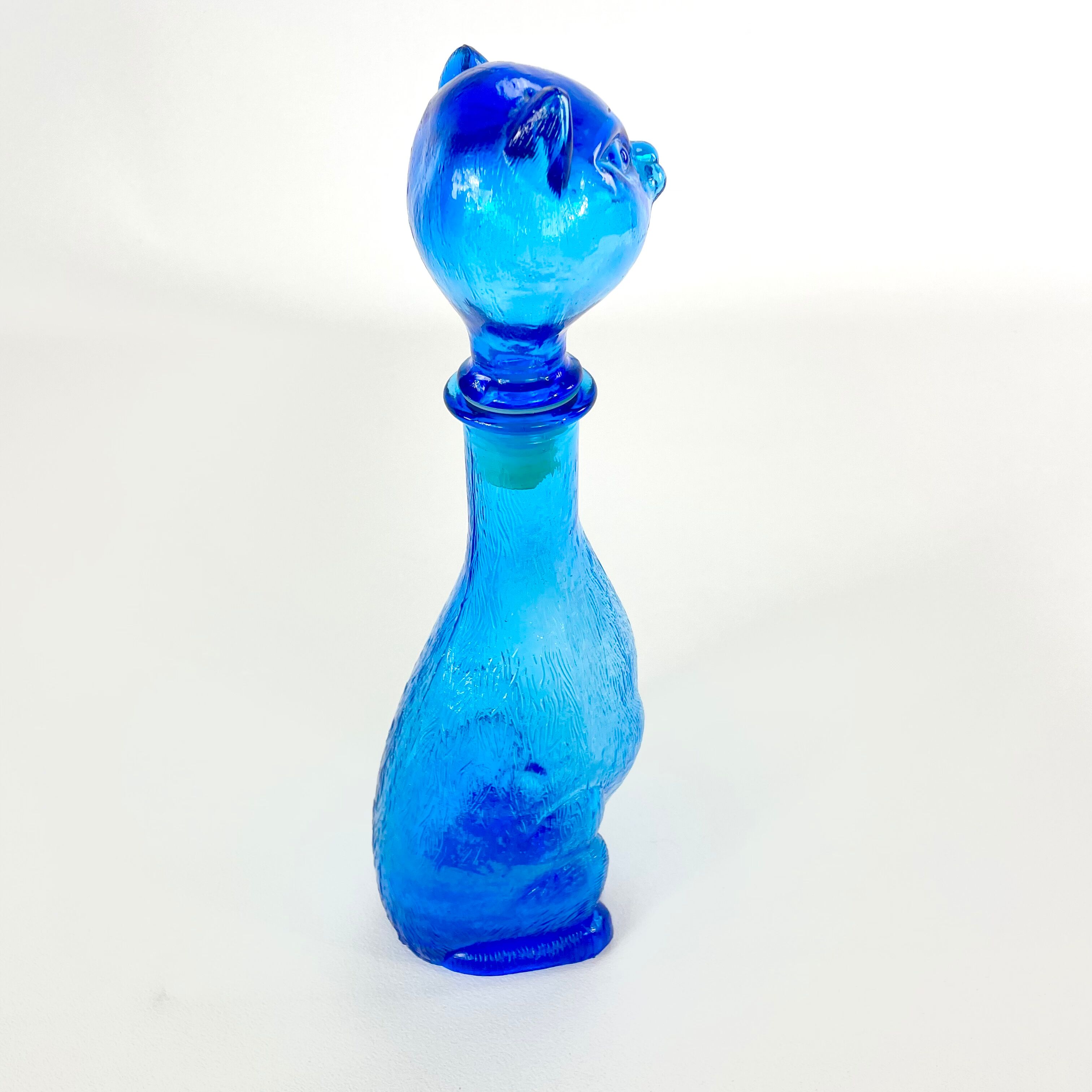 Glass cat decanter from empoli, italy