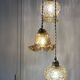 Vintage triple globe waterfall pendant light in amber glass