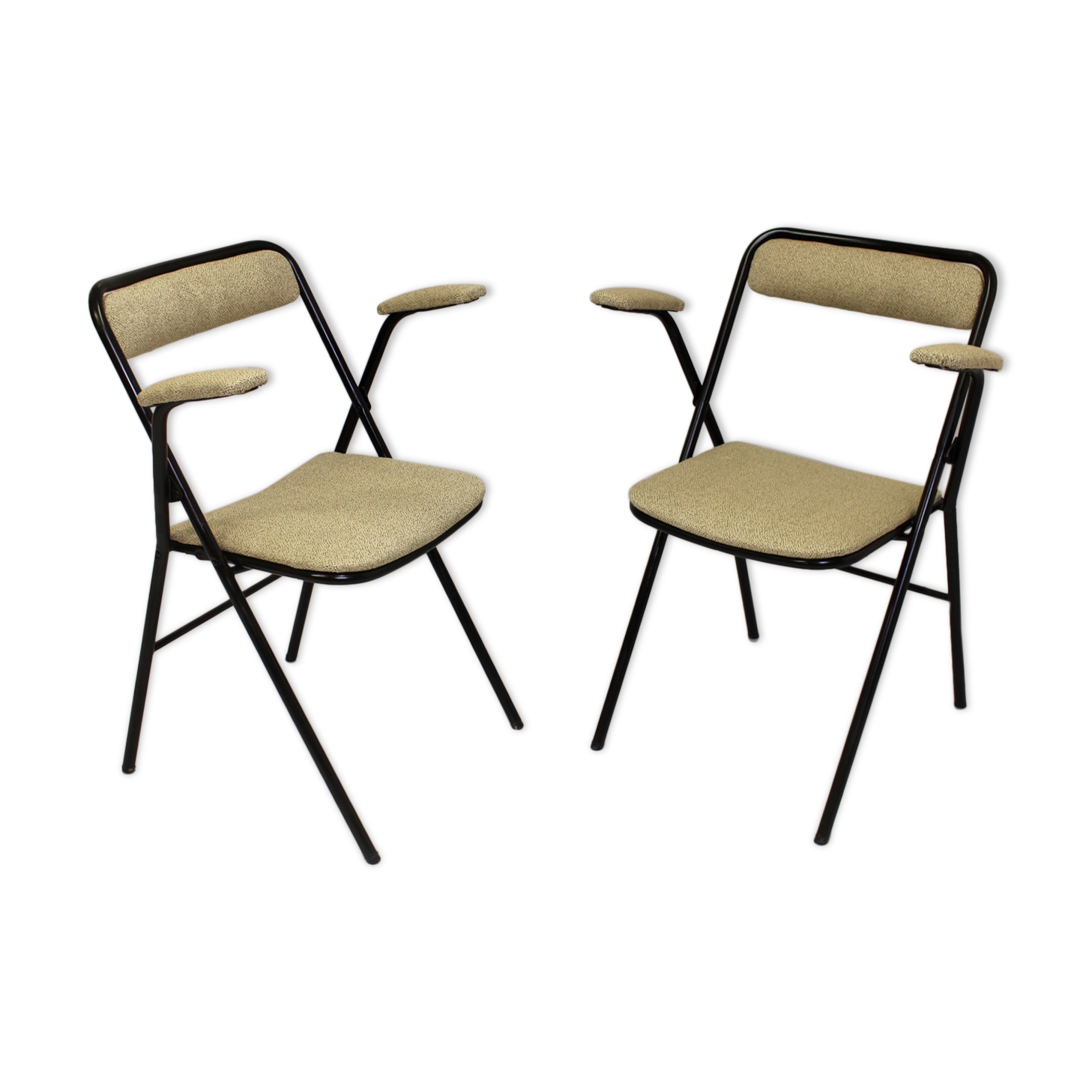Pair of folding chairs with vintage armrests, 70s