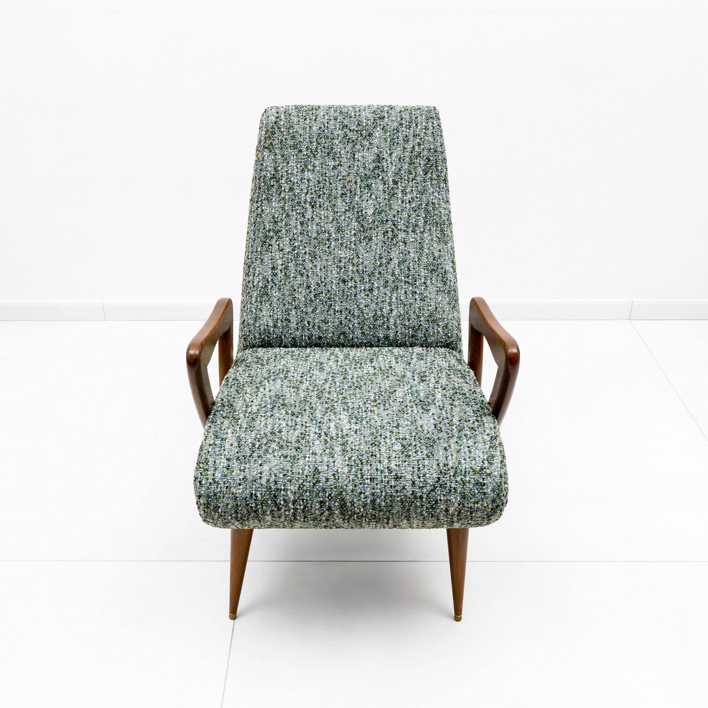 Pair of Italian Mid-Century Modern Armchairs with Sculptural Wooden Arms