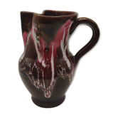 Pichet Vallauris vintage glazed ceramic with red drip design from the 1960s.