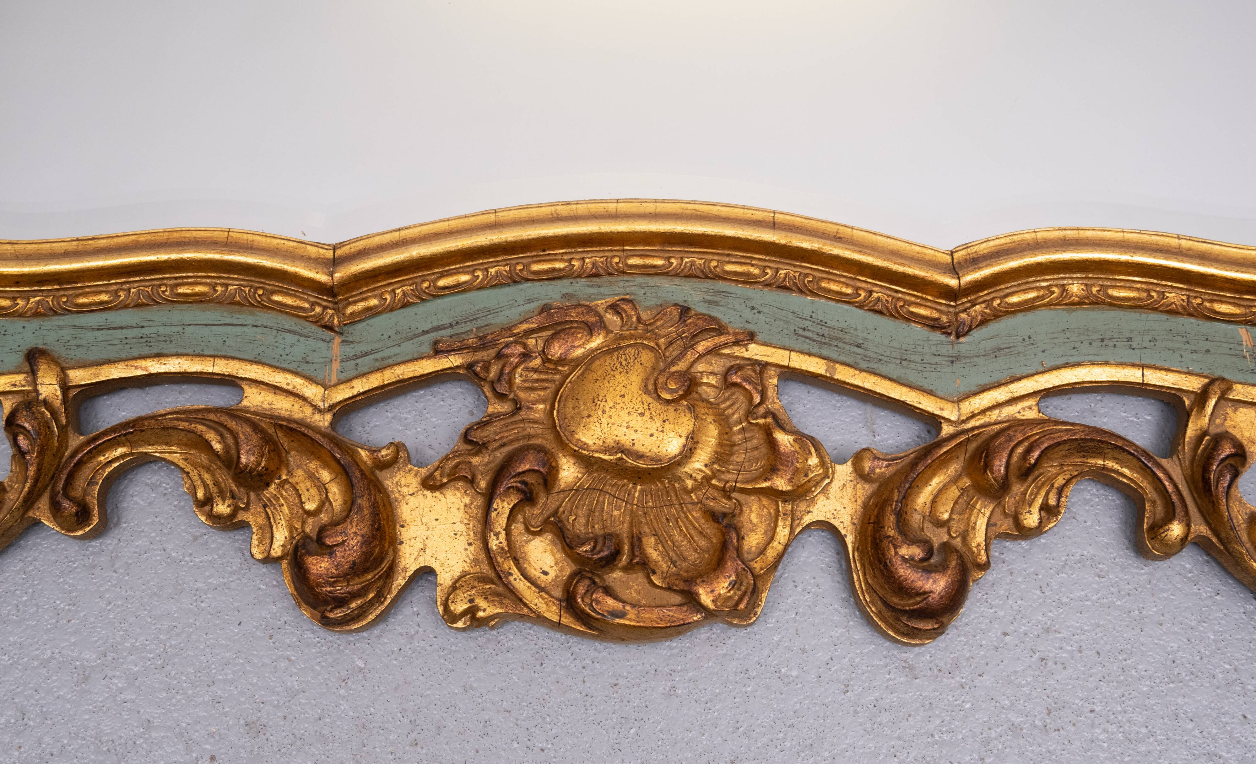 Baroque gilded Louis XV style beveled mirror with " Brevete" label, 1950s