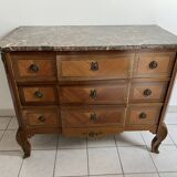 Louis XVI chest of drawers in marquetry with marble top