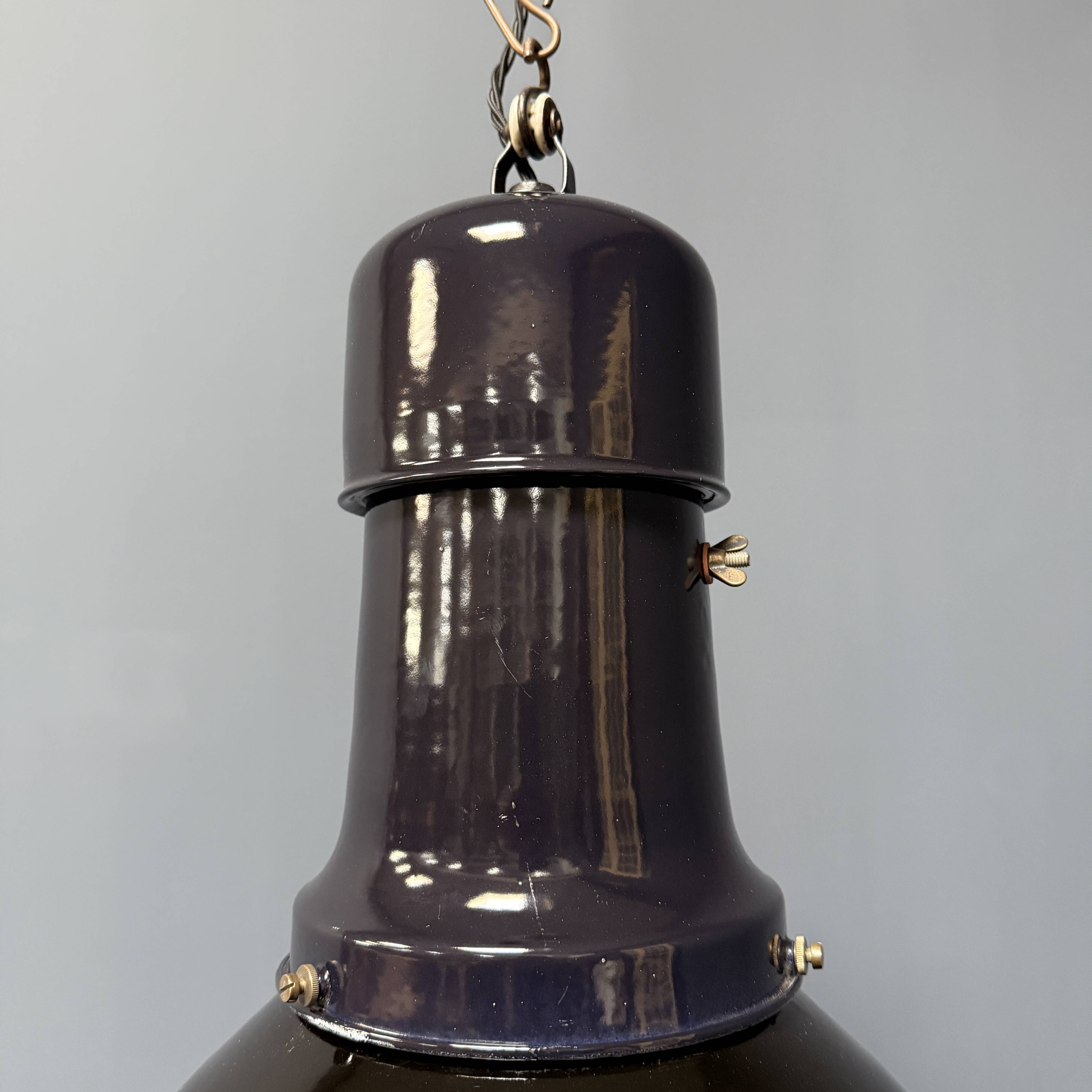Large black enamel Bauhaus factory lamp