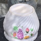 Large slip cover in white enameled ceramic, with vintage fruit decoration