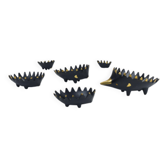 Stackable brass hedgehog ashtrays by Walter Bosse, Herta Baller, Austria, 1950s.