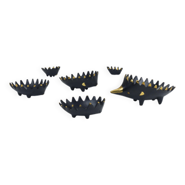 Stackable brass hedgehog ashtrays by Walter Bosse, Herta Baller, Austria, 1950s.