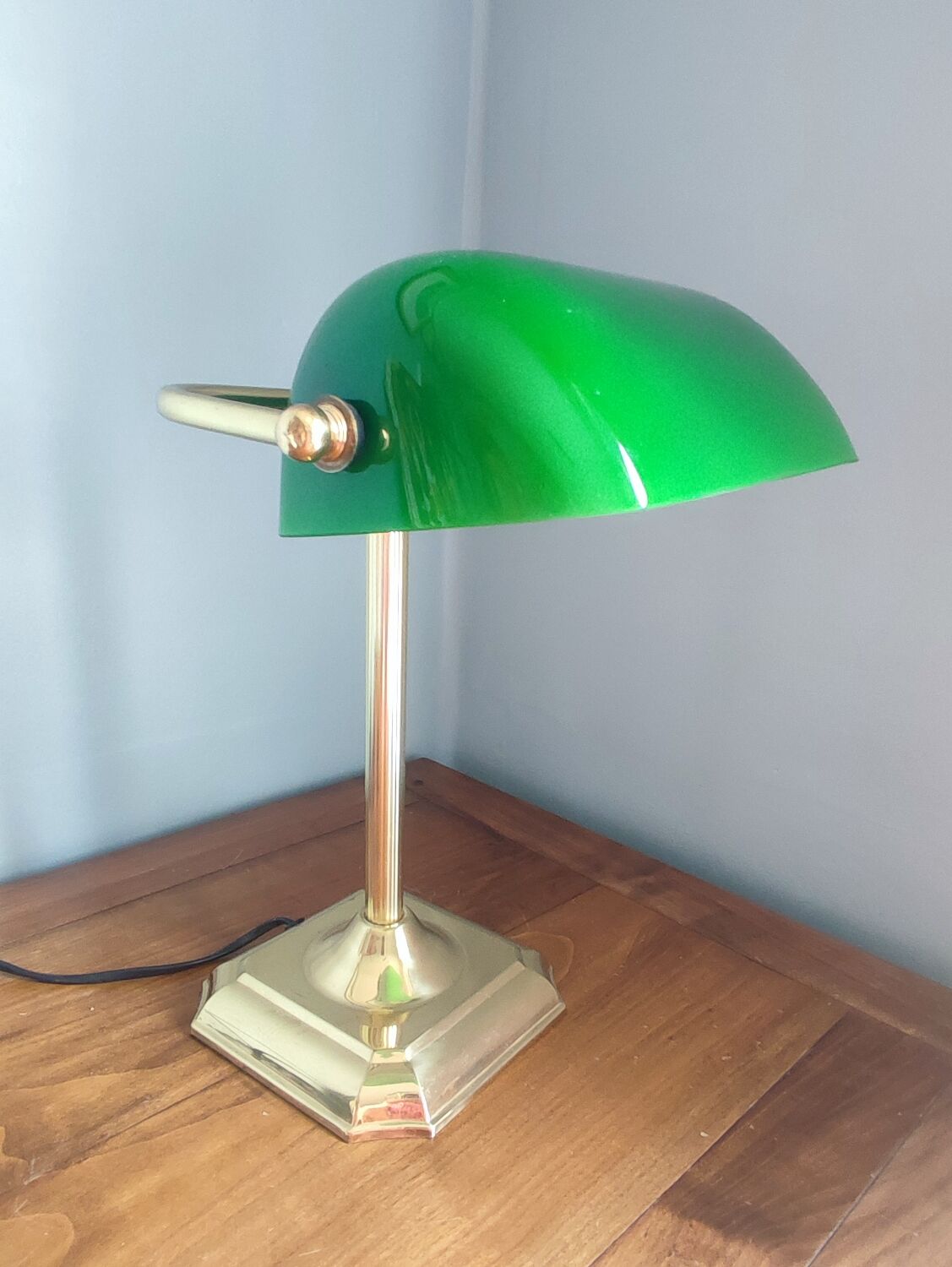 Lampe banquier en laiton et verre vintage