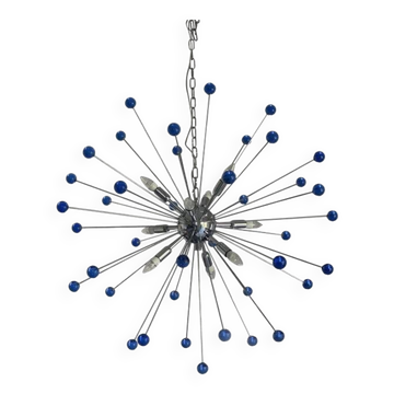 Lustre Sputnik contemporain en verre de Murano bleu « étoile ».