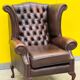 Vintage Brown leather chesterfield wingback armchair