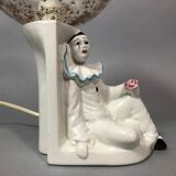 Vintage Pierrot bedside lamp from the 70s, porcelain, inlaid glass globe