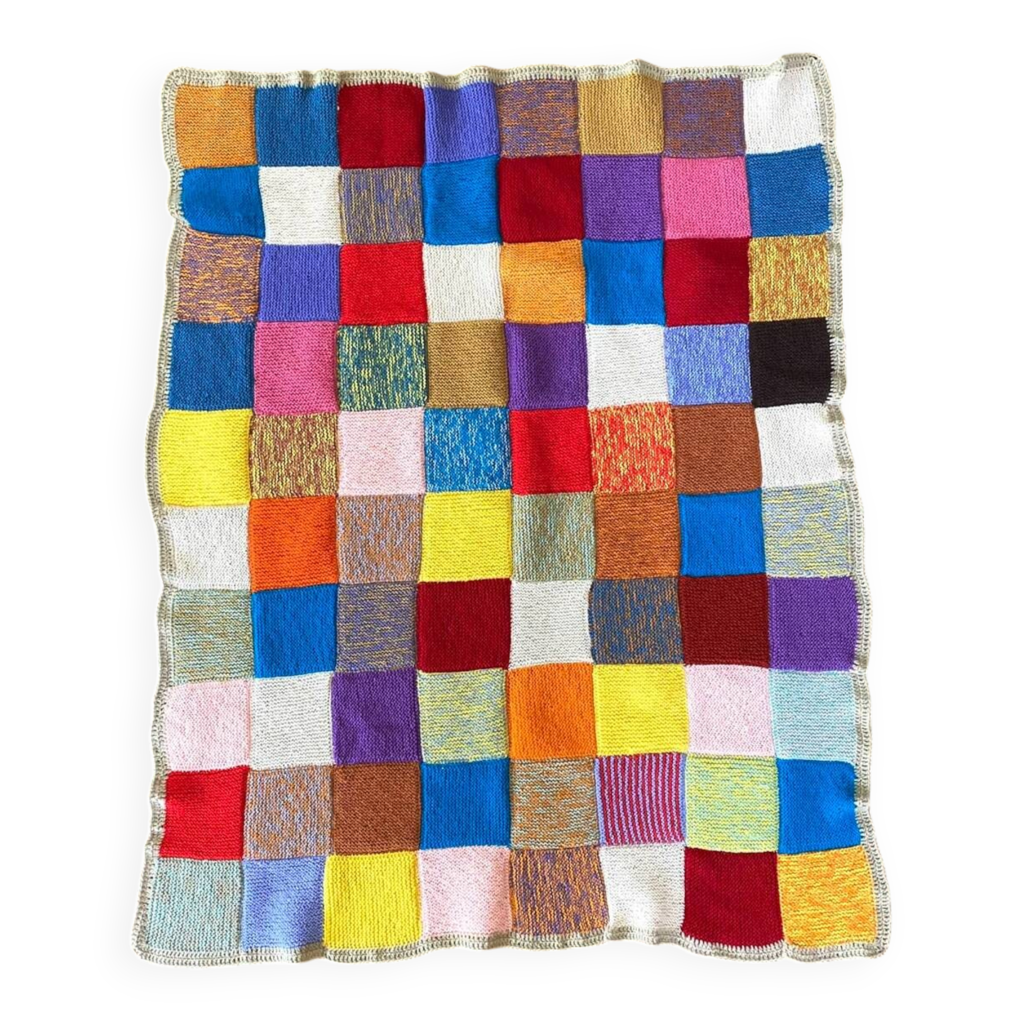 Plaid multicolore en crochet en laine vintage Granny square