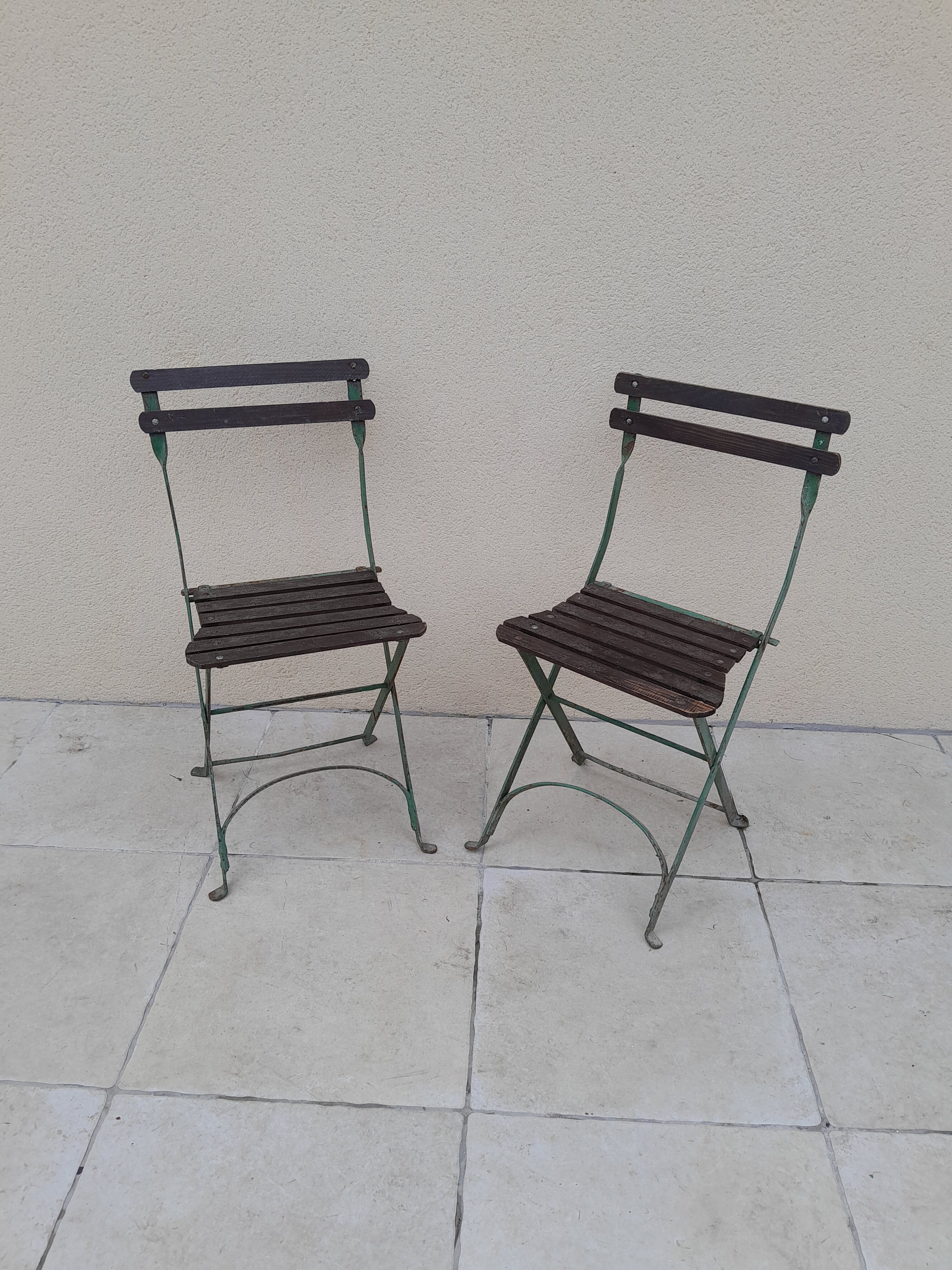 Pair folding garden chairs bistrot 1900 old