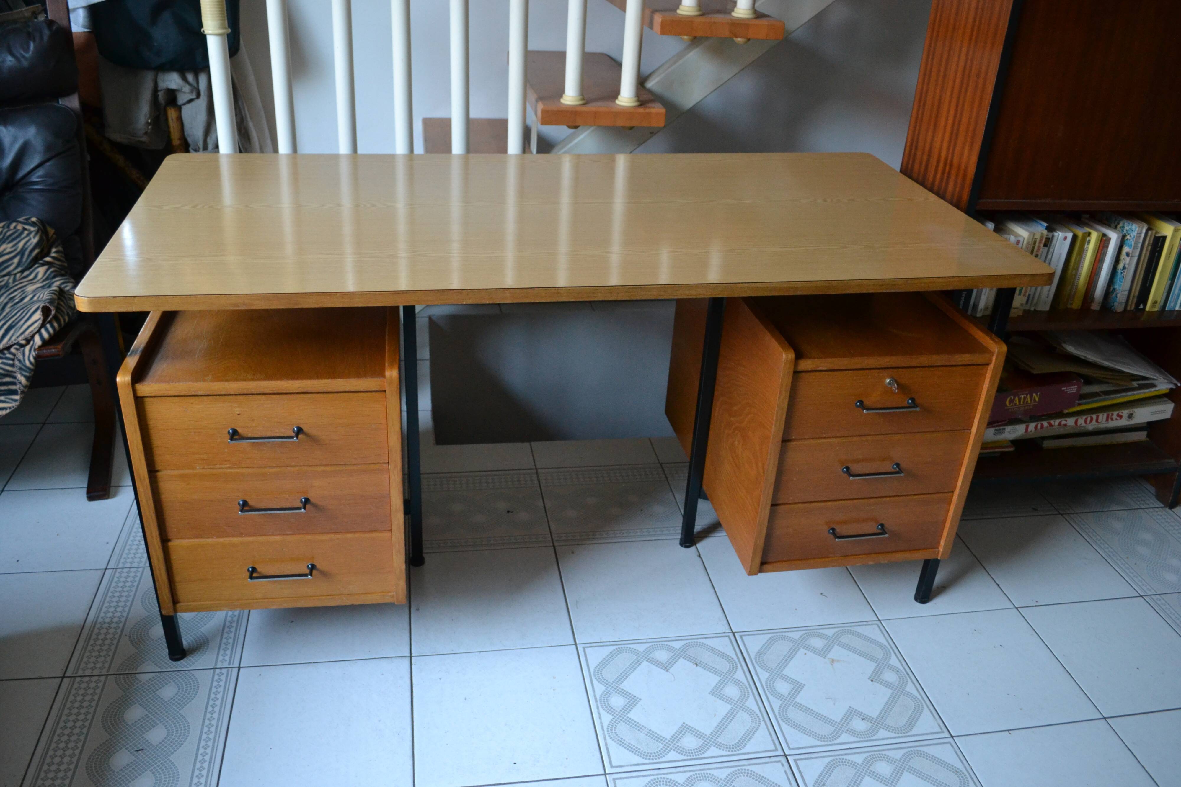 Modernist desk with two oak pedestals from the 60s