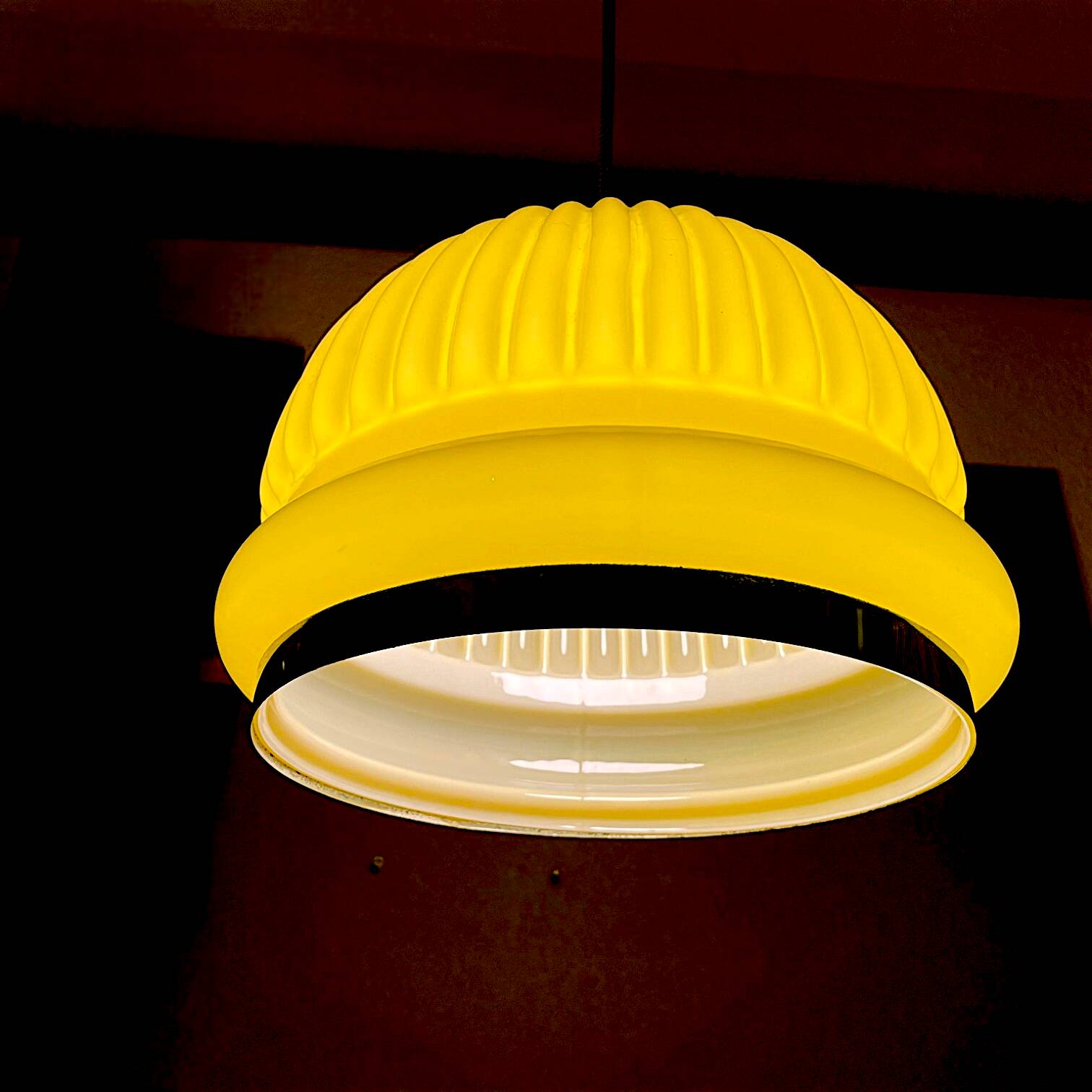 Large Space Age yellow glass hanging light