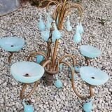 Murano glass chandelier suspension and its 2 wall lights