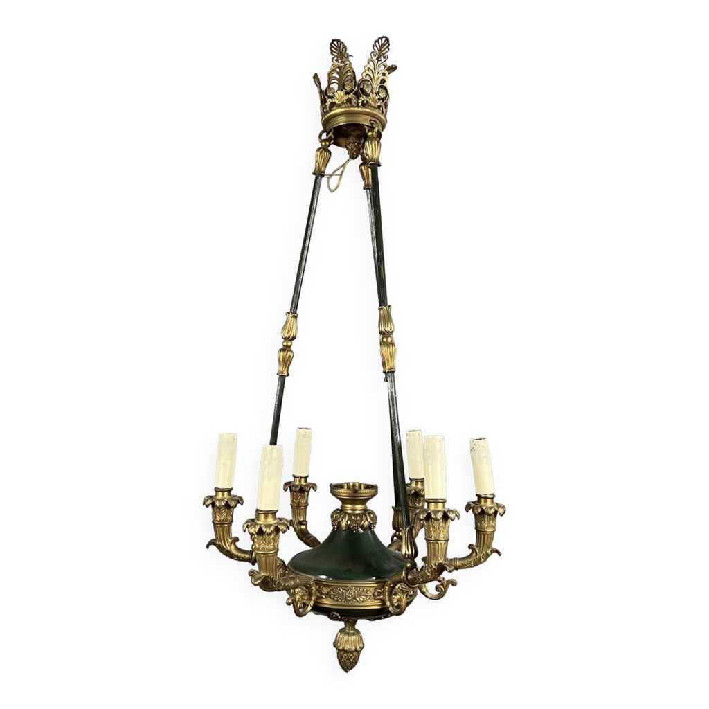 Lustre de style Empire à l'antique en tôle laquée et bronze doré vers ...