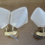 Double wall lamp in frosted glass and gold metal from the 70s