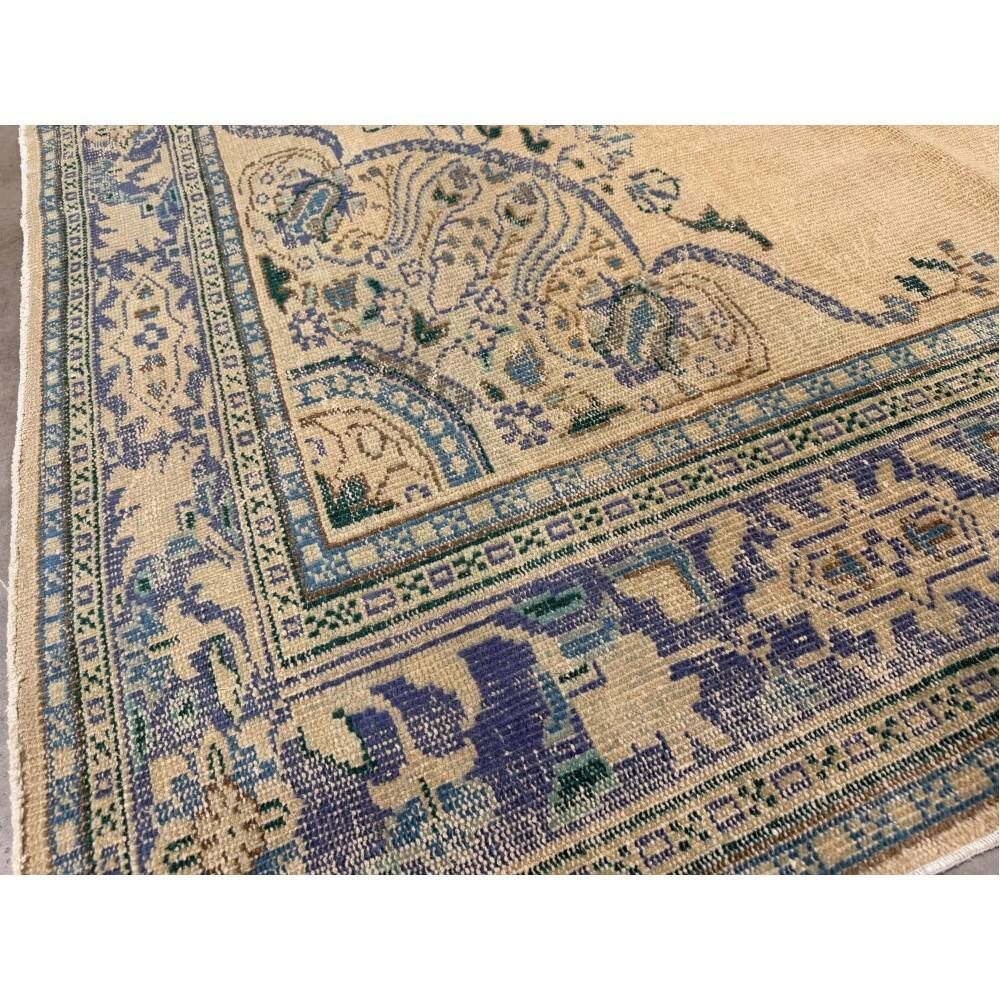 One-of-a-kind Vintage Wool Area Rug. Handknotted Turkish Carpet for Country, Farmhouse Decor