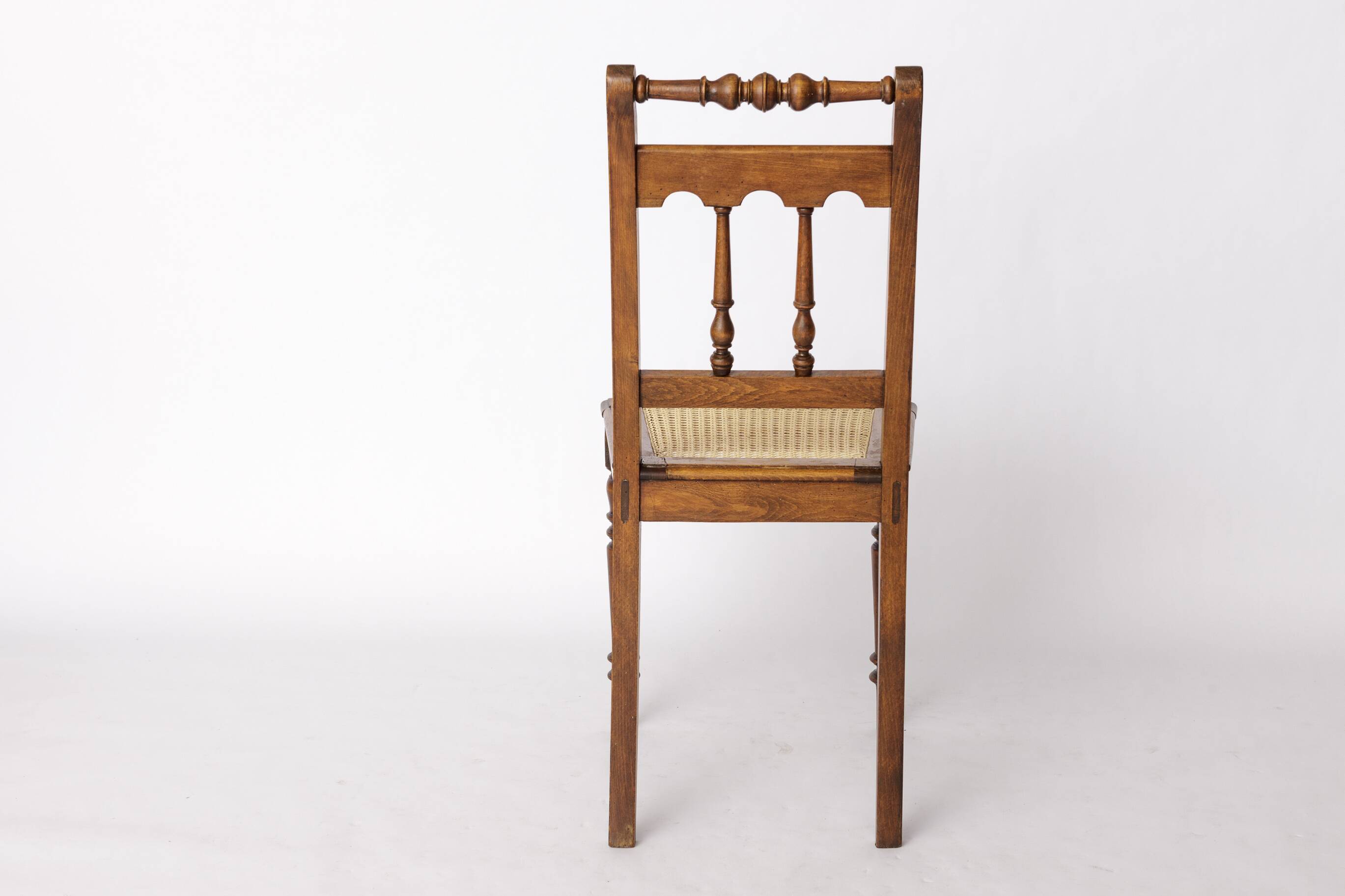 Antique Beech Chair with Viennese Cane Seat – 1940s Vintage Woven Chair