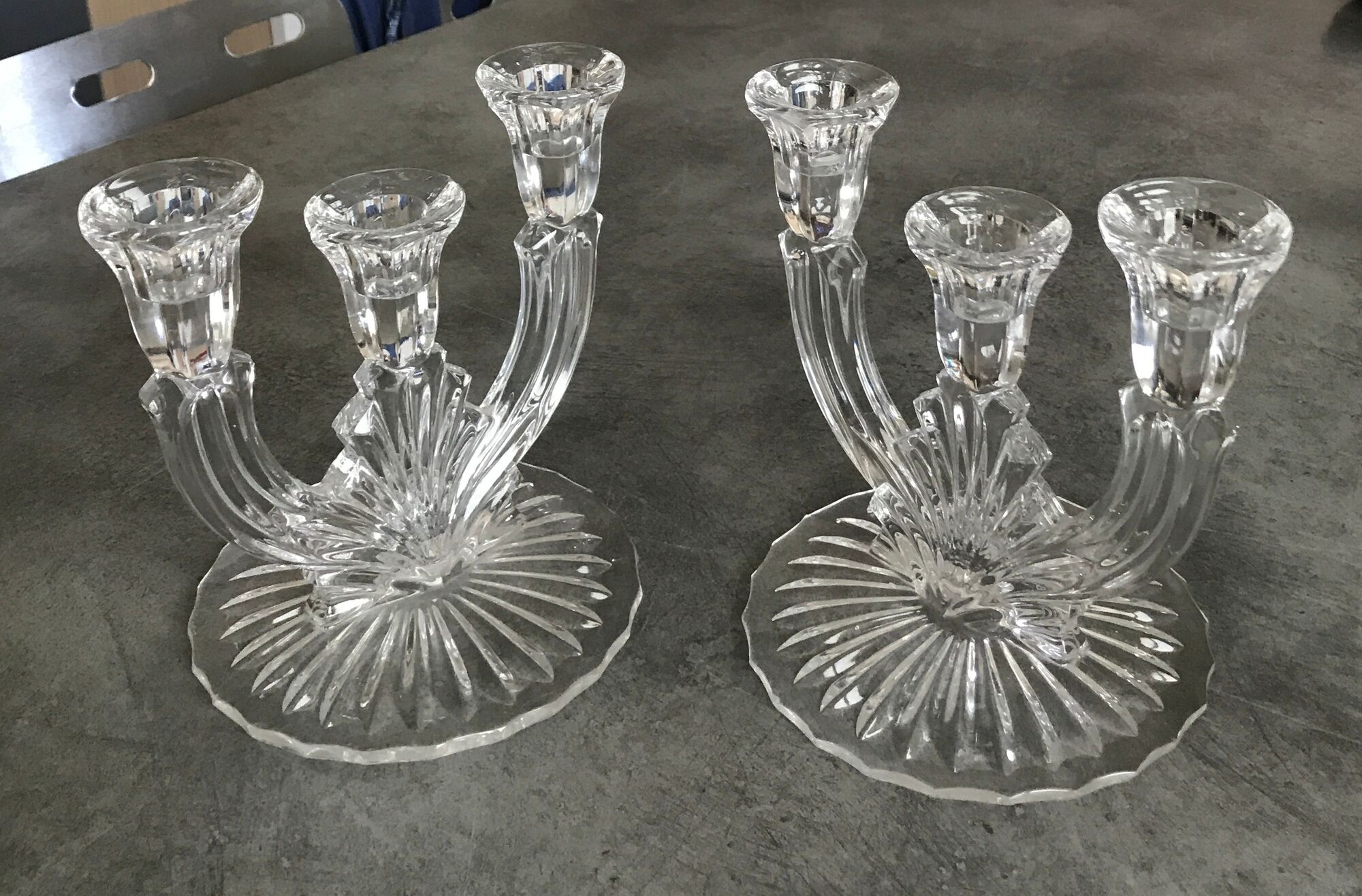 PAIR OF VINTAGE CANDLESTICKS IN CRYSTAL CANDLESTICK 3 BRANCHES ART DECO