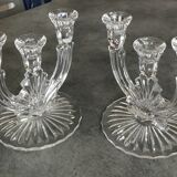 PAIR OF VINTAGE CANDLESTICKS IN CRYSTAL CANDLESTICK 3 BRANCHES ART DECO