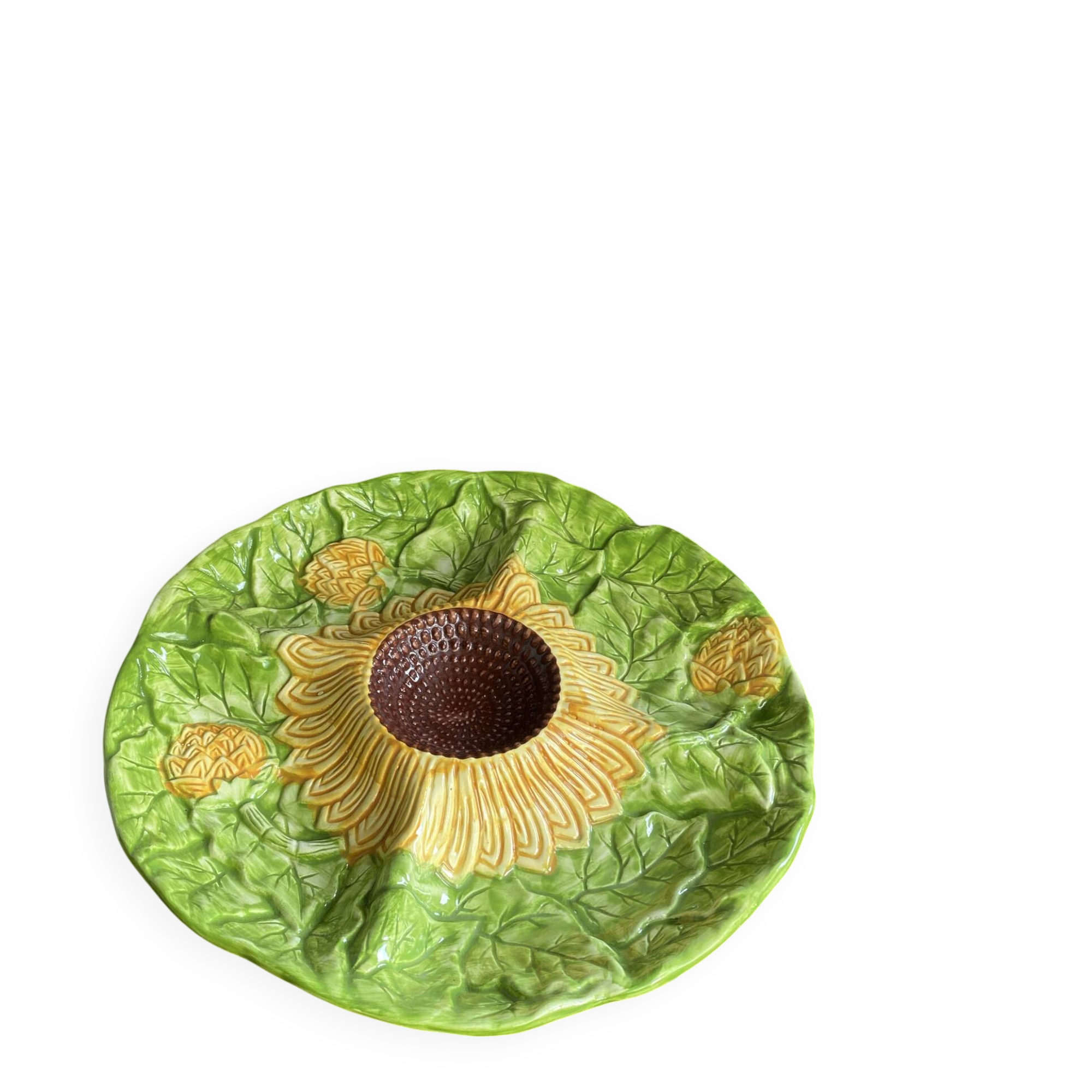 Divided plate, sunflower in slipware
